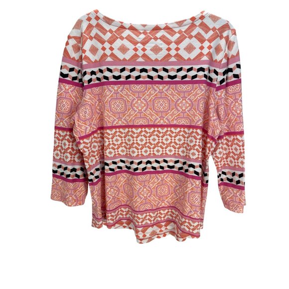 Charter Club Petite XL Printed Boho Top Pink Orange 3/4 Sleeve Cotton Blend - Picture 7 of 8